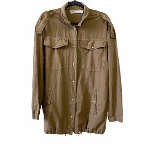 Zara 1975 Denim Shacket Lyocell Linen Blend Dark Olive Green